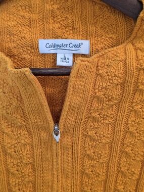 Coldwater Creek Women's Cable Zip Tunic Sweater - Mustard Sz L Boho Cottagecore